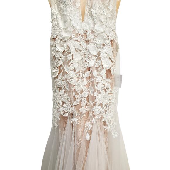 Lulus Exceptional Vow White Tulle Lace Applique Mermaid Maxi Dress size Small - Picture 7 of 11